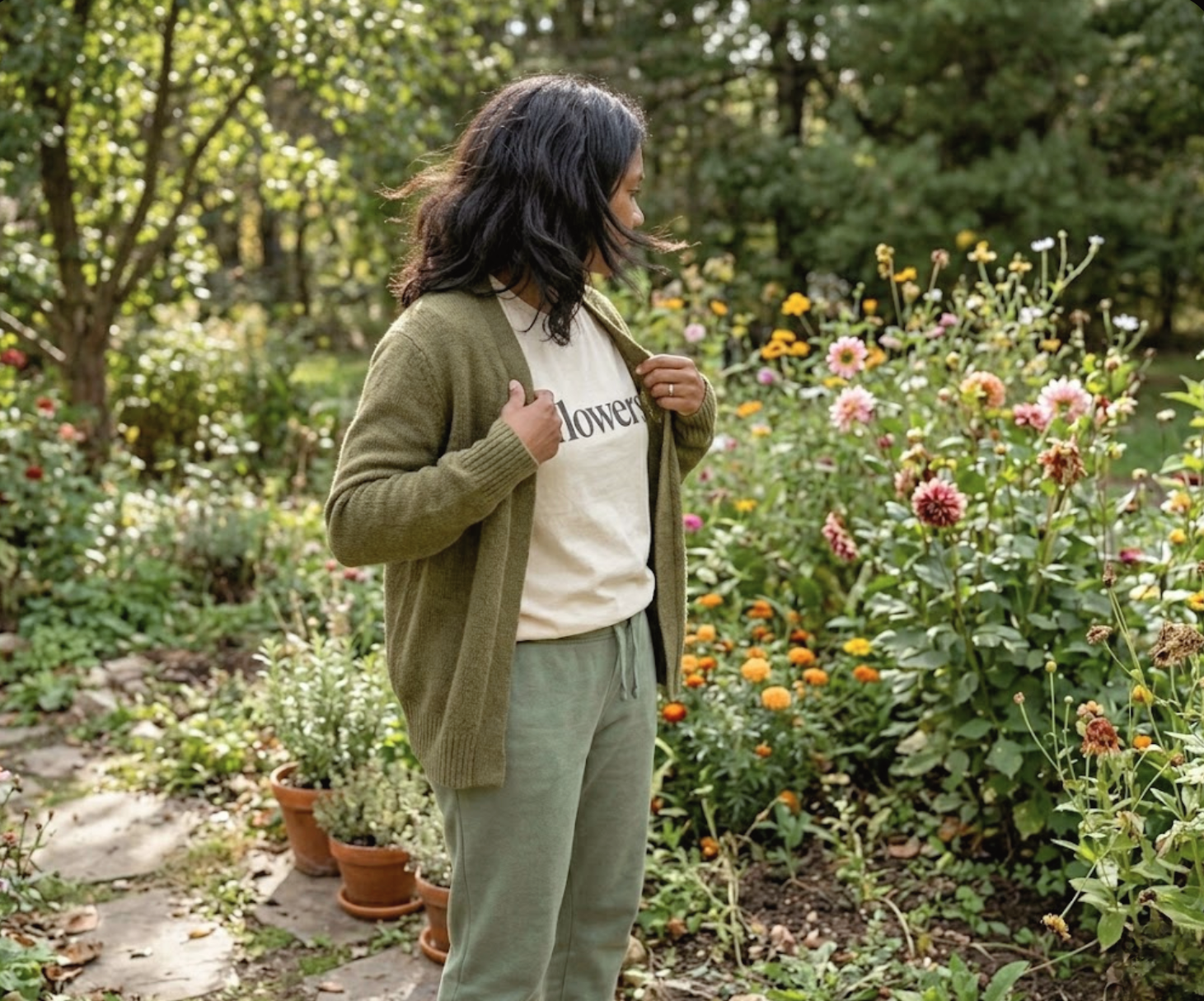 Soft organic cotton flowers t-shirt from Rising Iris Farm in Connecticut