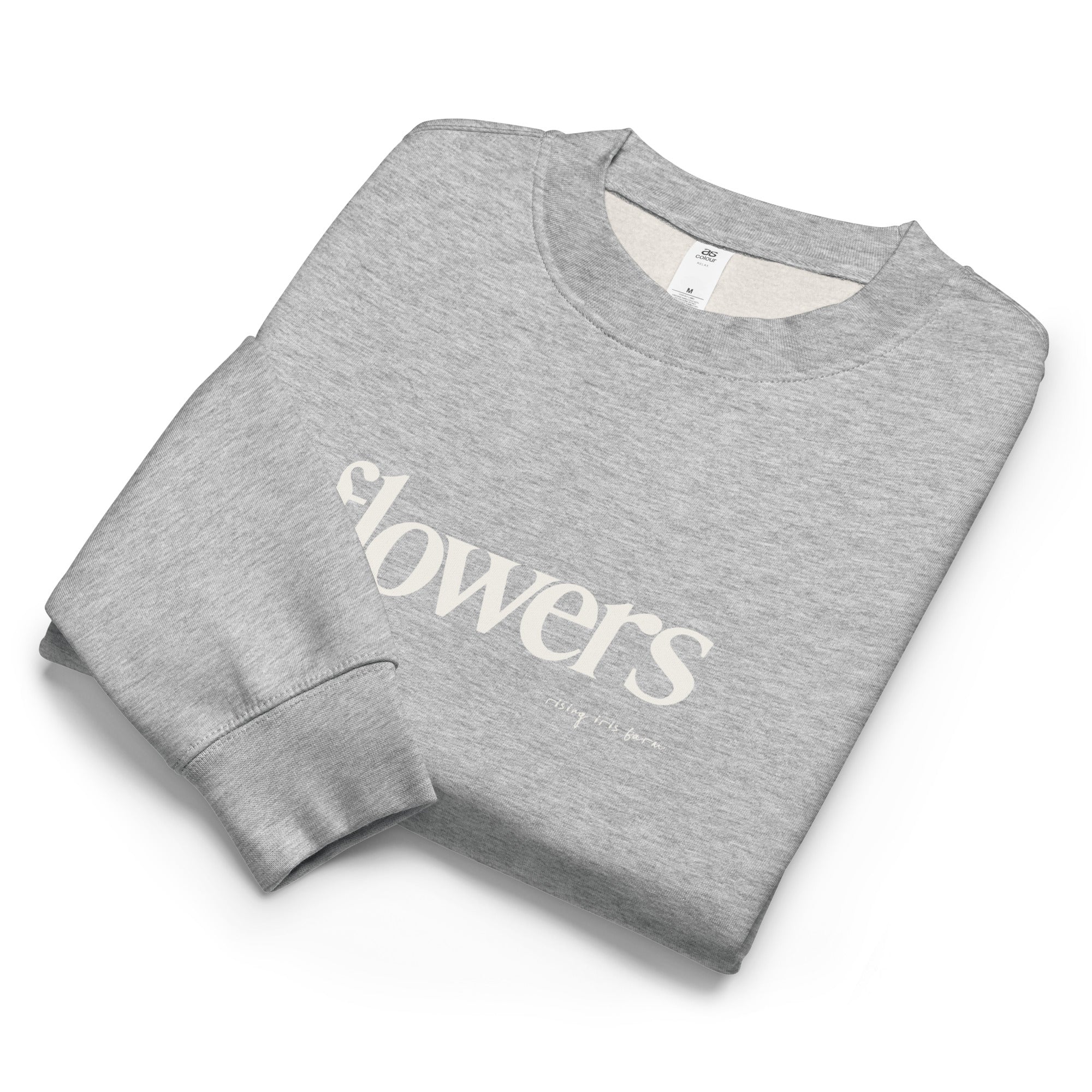 Flowers cozy crew neck sweatshirt with Rising Iris Farm logo